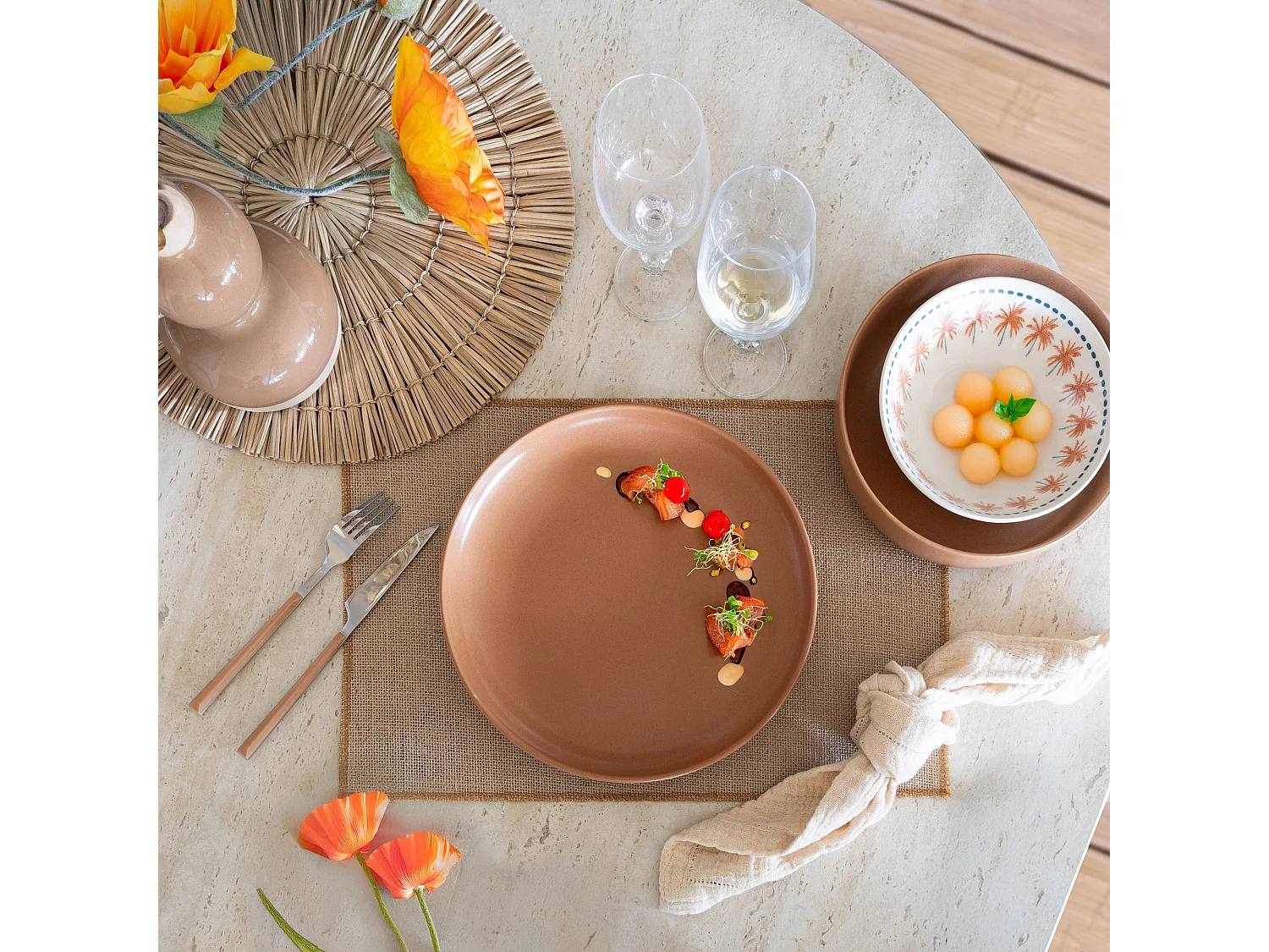 Novastyl - Lot 6 Assiettes Plates Arita 27cm En Gres Marron