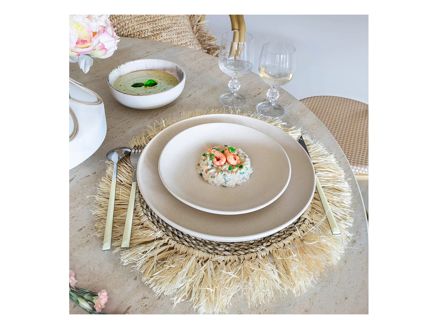 Novastyl - Lot 6 Assiettes Plates Arita 27cm En Gres Beige