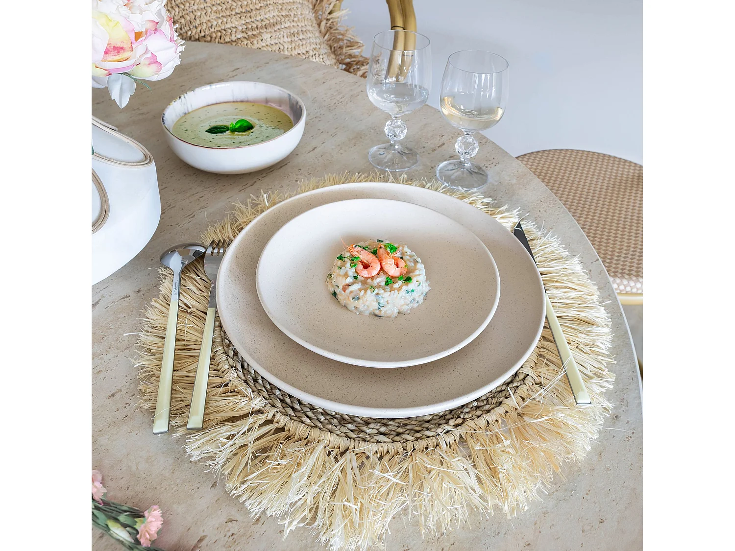 Novastyl - Lot 6 Assiettes Plates Arita 27cm En Gres Beige