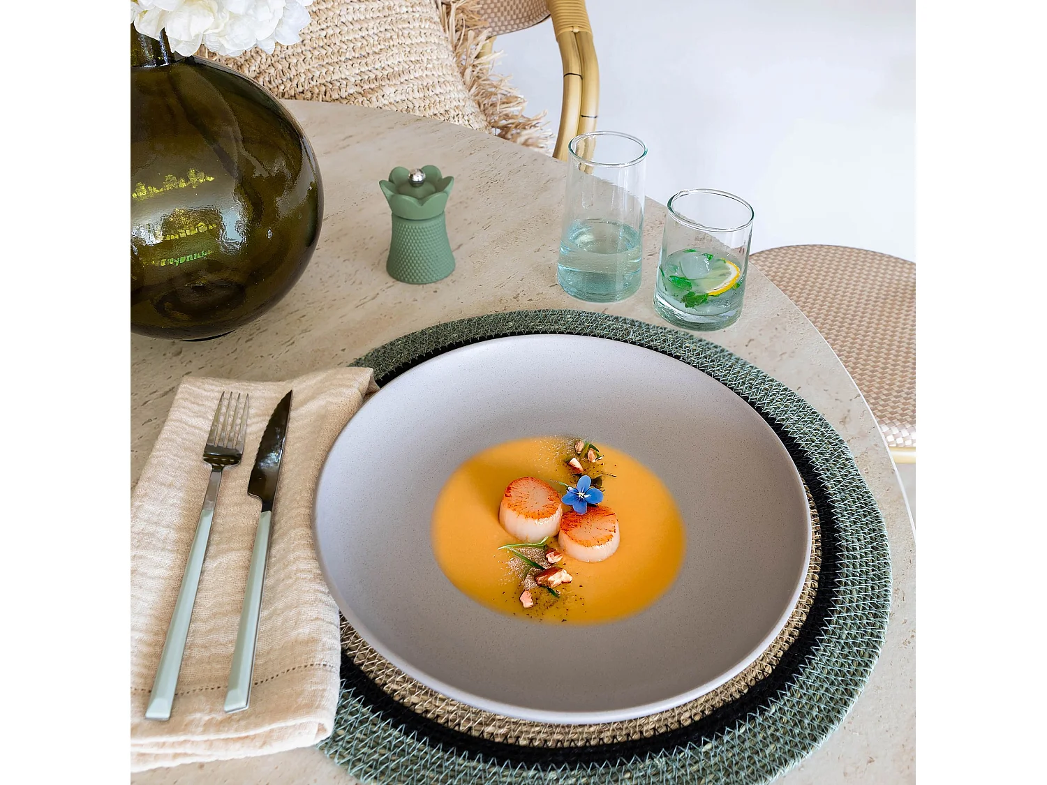 Novastyl - Lot 6 Assiettes Plates Arita 27cm En Gres Gris