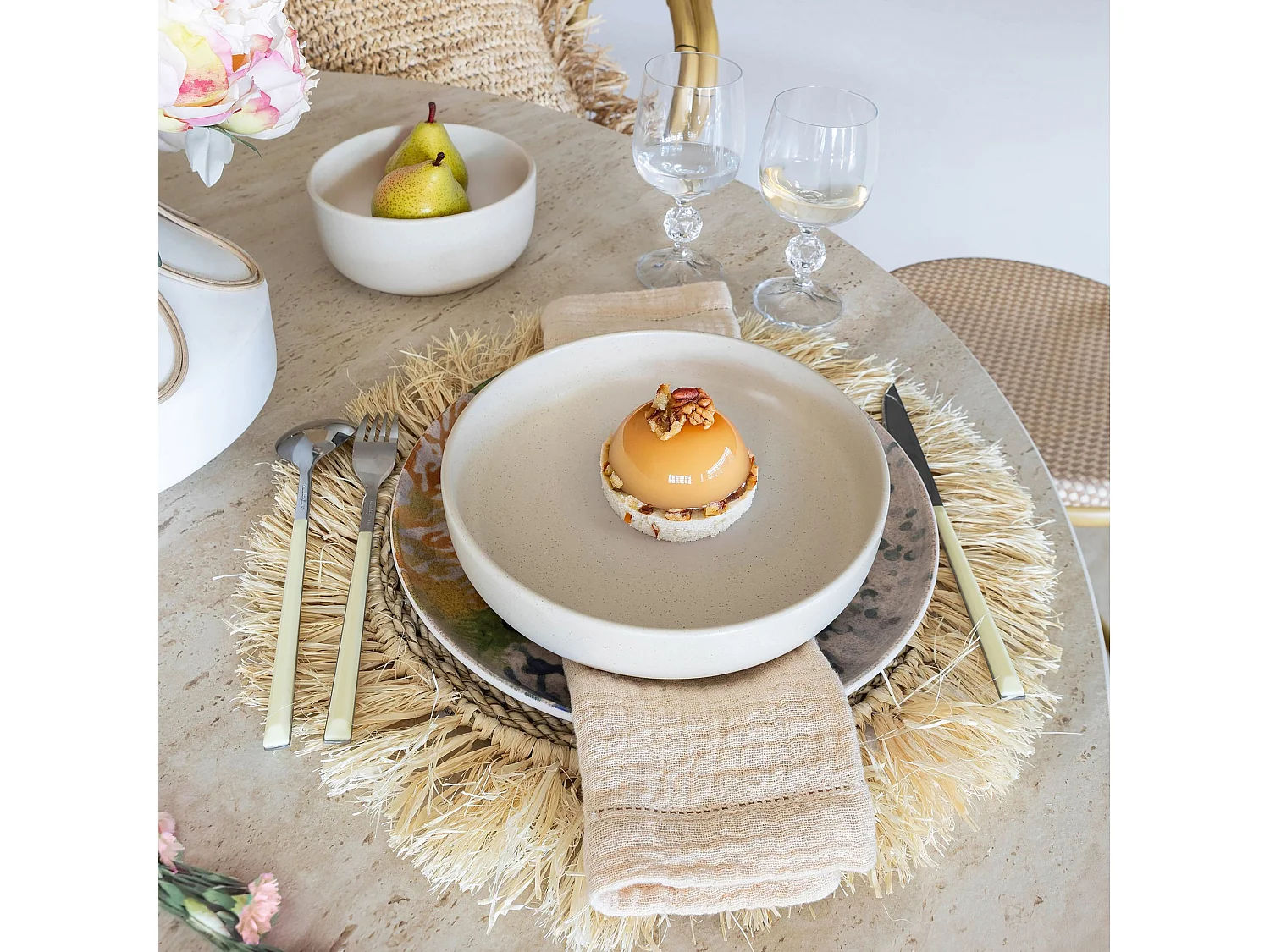 Novastyl - Lot 6 Assiettes Coupes Arita 20.5cm En Gres Beige