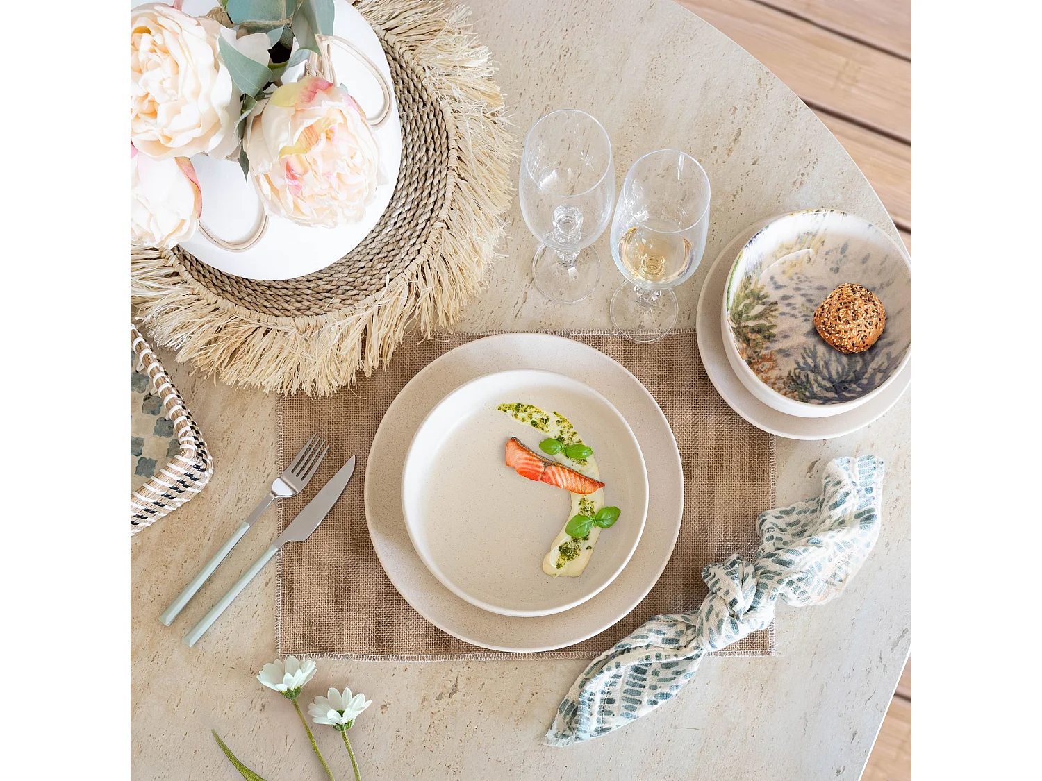 Novastyl - Lot 6 Assiettes Coupes Arita 20.5cm En Gres Beige