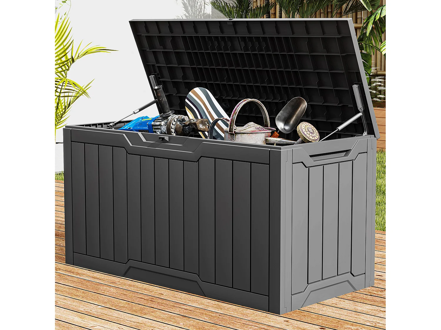 YITAHOME Boîte de Terrasse en Résine  - 380L - 115 x 55 x 58.5 CM - Intempéries - Verrouillable  - Taupe