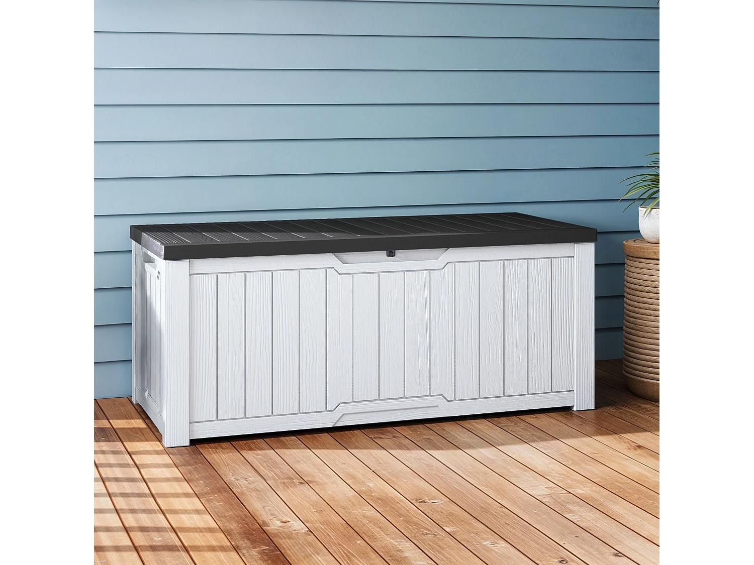 YITAHOME Boîte de rangement Extérieure - Boîte de Rangement de jardin - 142 x 67 x 69 cm - 390 L - Verrouillable - Blanc