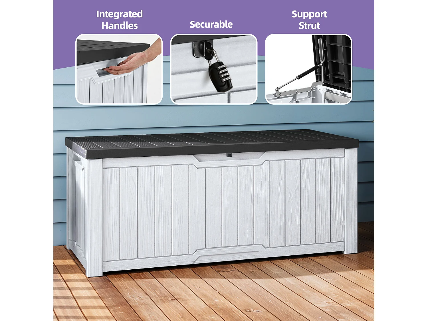 YITAHOME Boîte de rangement Extérieure - Boîte de Rangement de jardin - 142 x 67 x 69 cm - 390 L - Verrouillable - Blanc