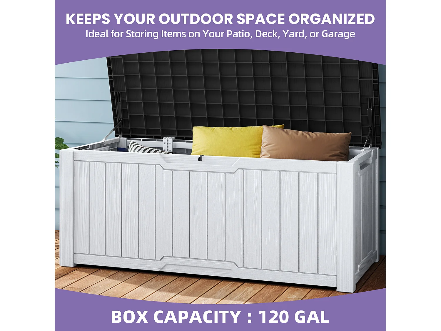 YITAHOME Boîte de rangement Extérieure - Boîte de Rangement de jardin - 142 x 67 x 69 cm - 390 L - Verrouillable - Blanc