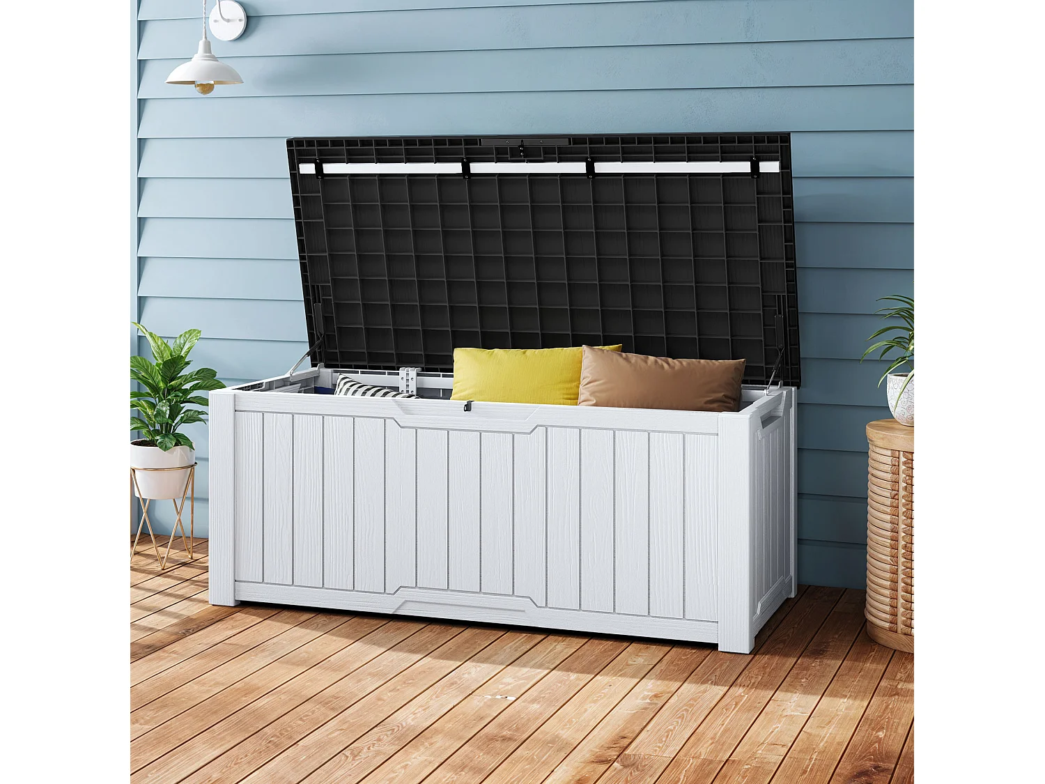 YITAHOME Boîte de rangement Extérieure - Boîte de Rangement de jardin - 142 x 67 x 69 cm - 390 L - Verrouillable - Blanc