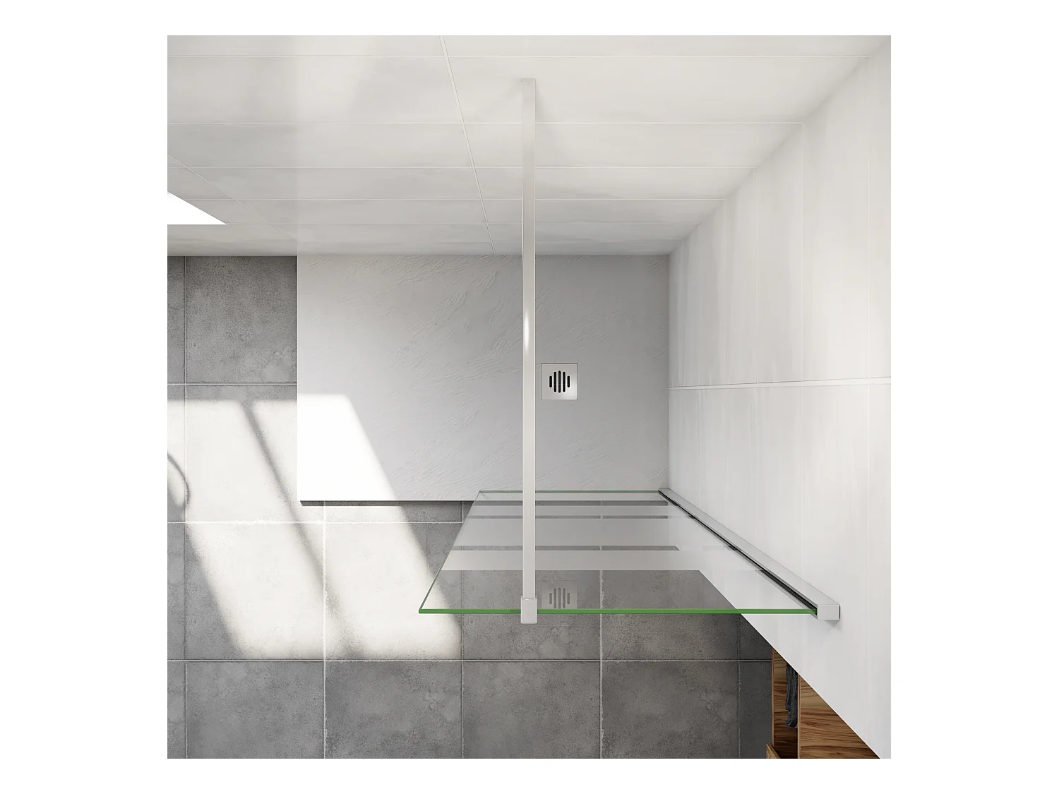 AICA paroi de douche à l'italienne chrome 90x190cm,6mm verre anticalcaire avec bandes horizontales sérigraphiées,barre de fixation 90cm en carré