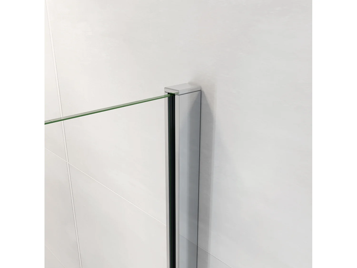 AICA paroi de douche à l'italienne chrome 100x190cm,6mm verre anticalcaire avec bandes horizontales sérigraphiées,barre de fixation 90cm en carré