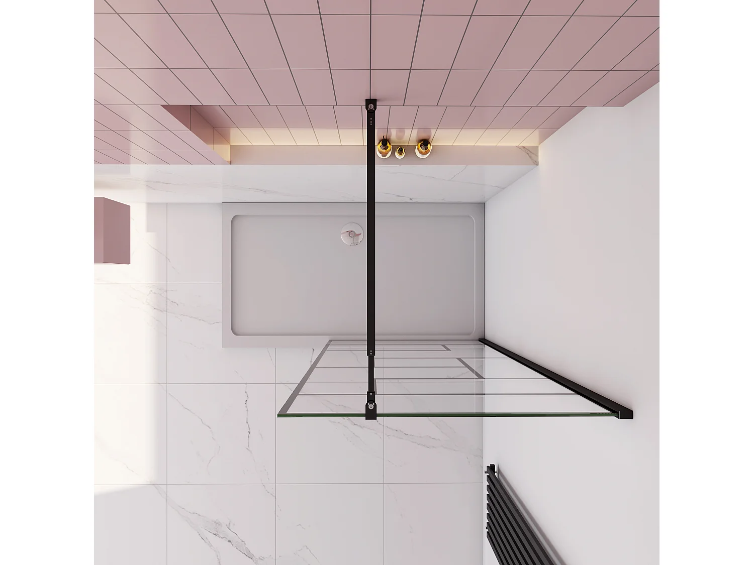 AICA paroi de douche 140x200cm avec barre de fixation carrée 73-120cm,Paroi de douche à l'italienne,8mm verre anticalcaire,style atelier -Noir mat