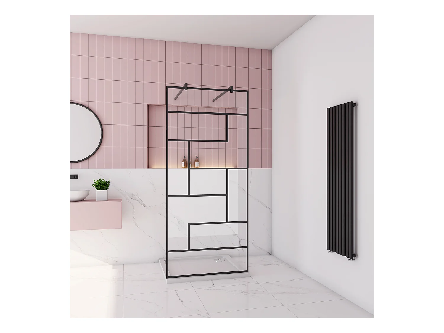 AICA paroi de douche 140x200cm avec 2 barre de fixation carrée 90cm,Paroi de douche à l'italienne,8mm verre anticalcaire,style atelier -Noir mat