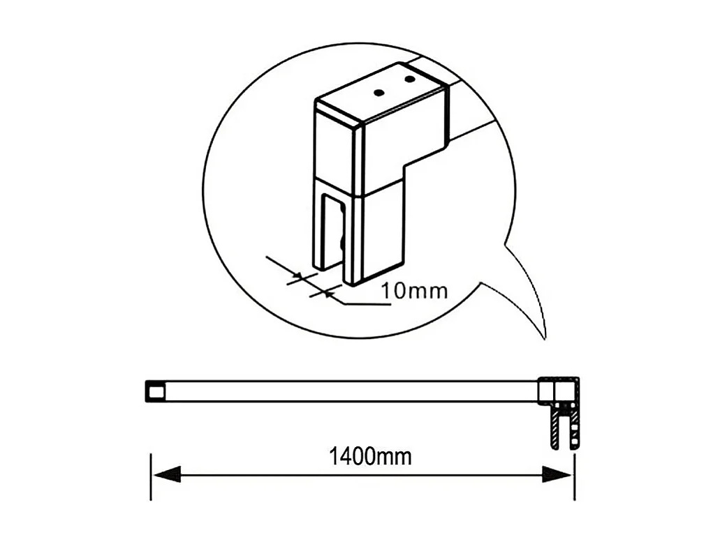 AICA paroi de douche à l'italienne chrome 70x190cm,6mm verre anticalcaire avec bandes horizontales sérigraphiées,barre de fixation 140cm en carré