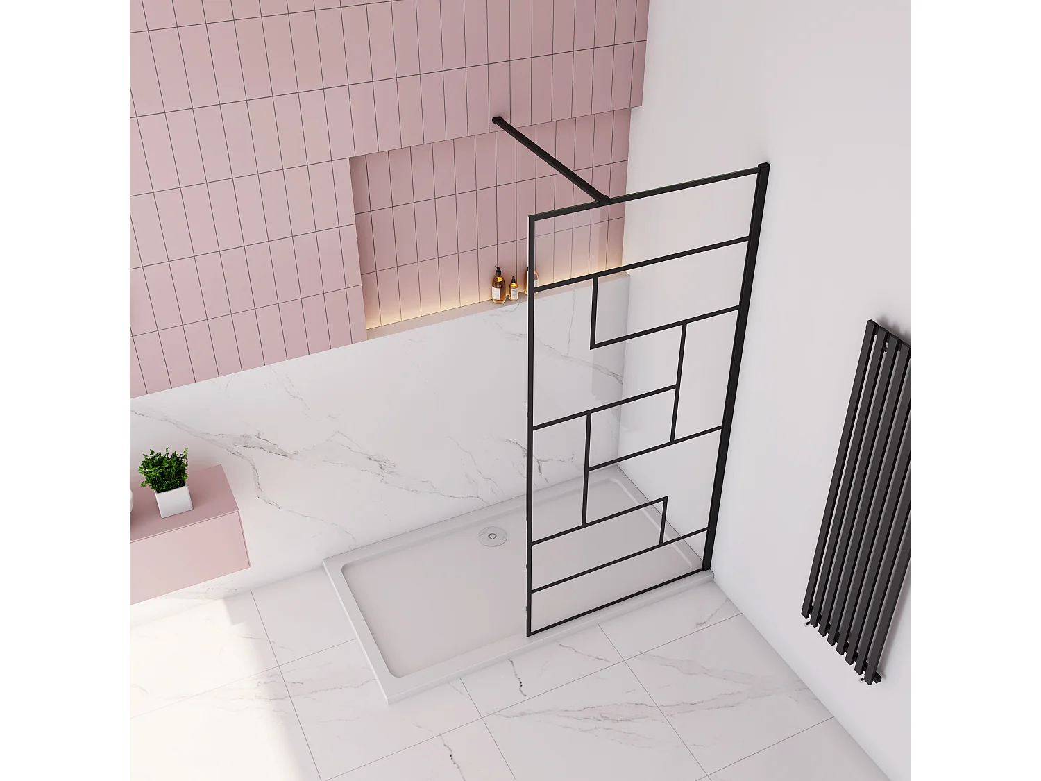 AICA paroi de douche 120x200cm avec barre de fixation carrée 90cm,Paroi de douche à l'italienne,8mm verre anticalcaire,style atelier -Noir mat