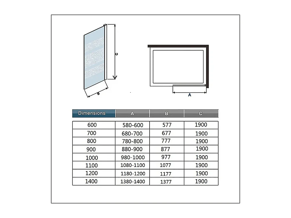 AICA paroi de douche à l'italienne chromé 60x190cm,6mm verre anticalcaire,paroi fixe avec bandes horizontales sérigraphiées