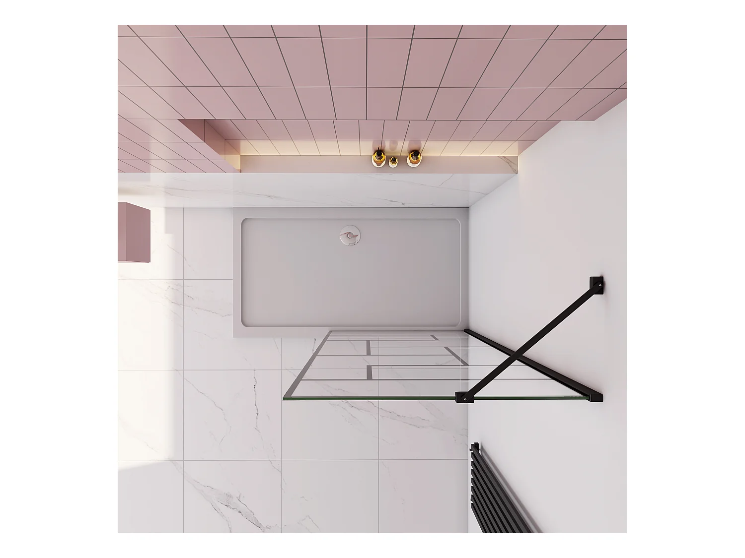 AICA paroi de douche 70x200cm avec barre de fixation noire carrée 45cm,Paroi de douche à l'italienne,8mm verre anticalcaire,style atelier - Noir mat