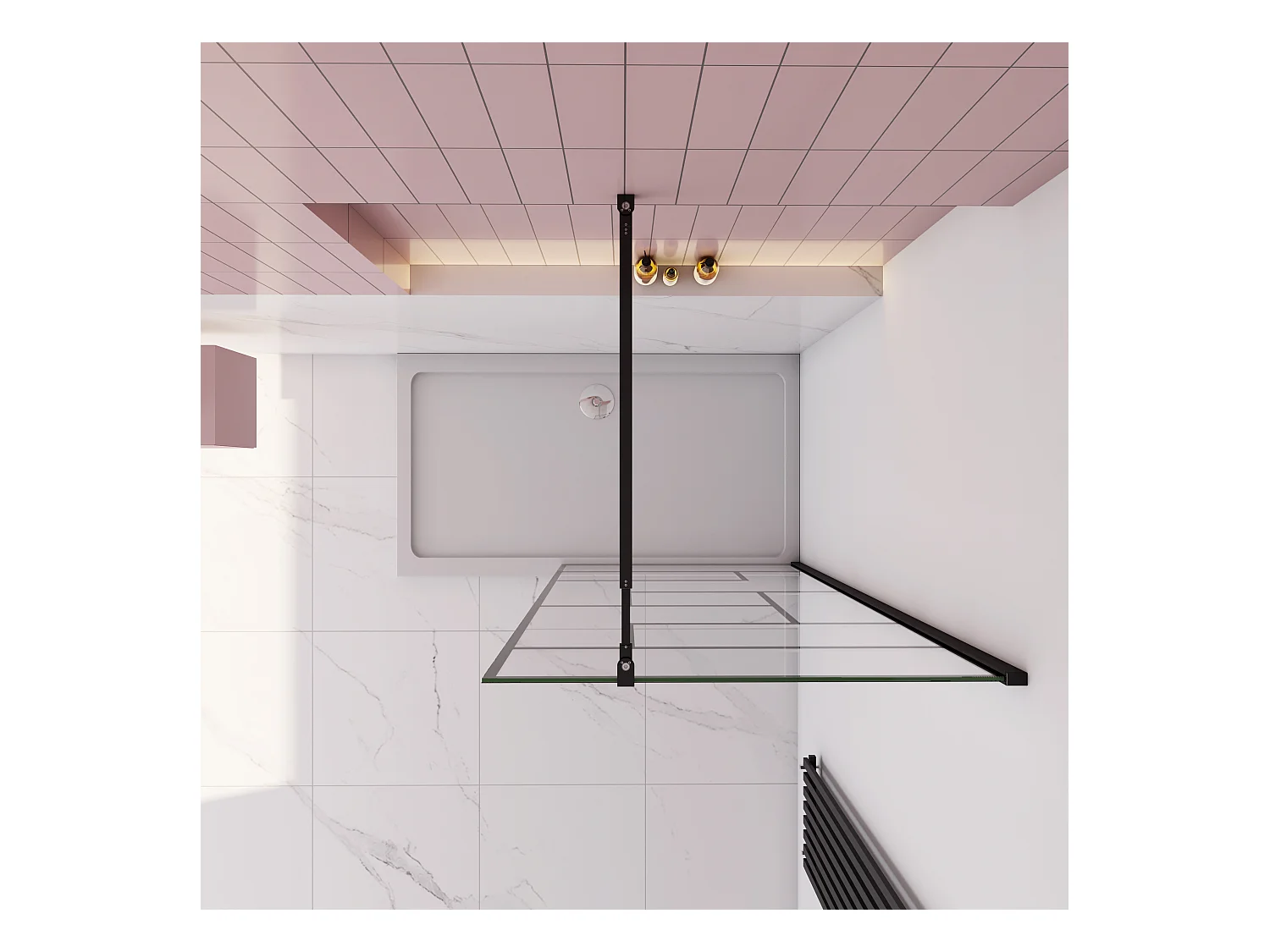 AICA paroi de douche 100x200cm avec barre de fixation carrée 73-120cm,Paroi de douche à l'italienne,8mm verre anticalcaire,style atelier -Noir mat