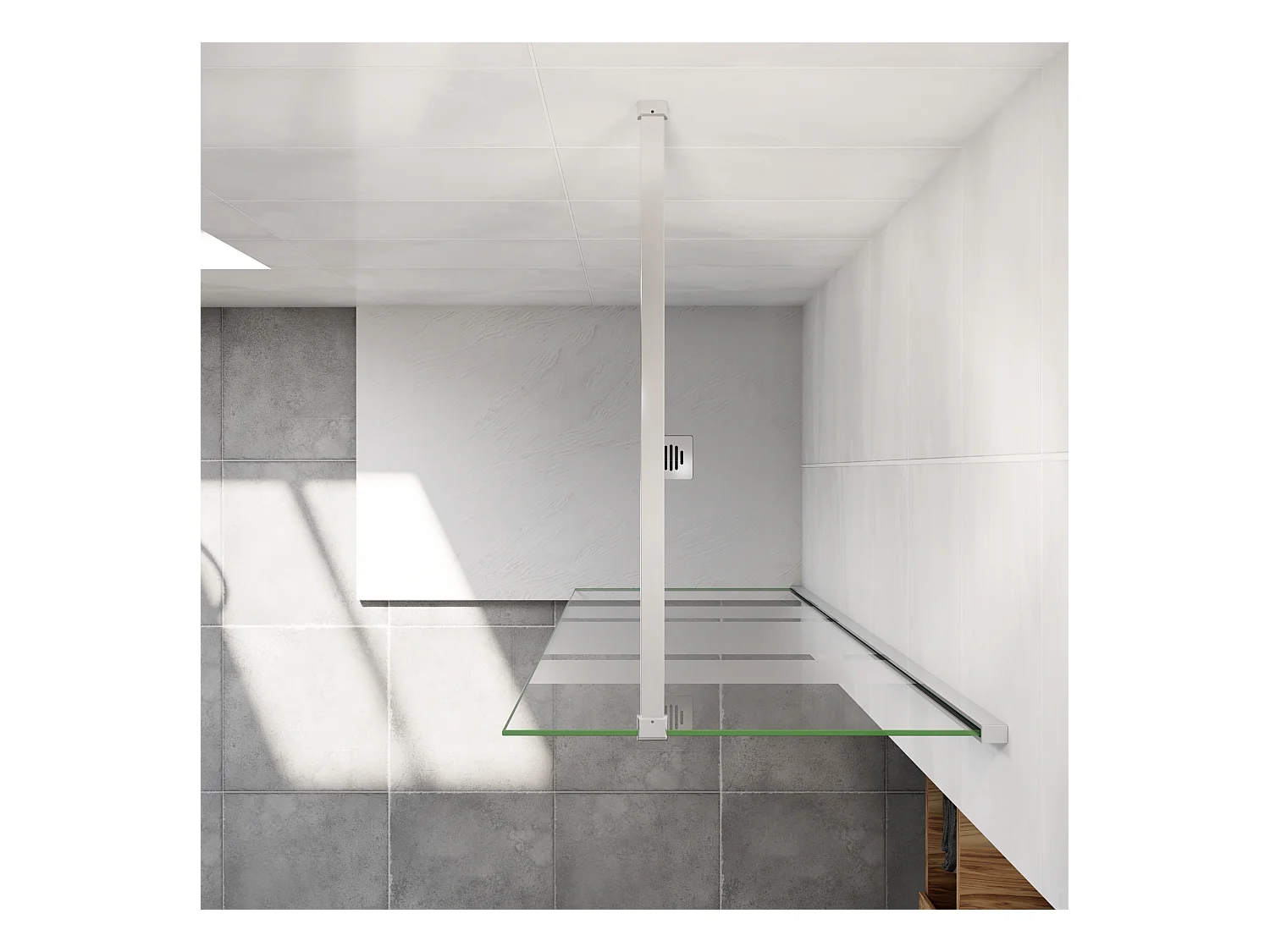 AICA paroi de douche à l'italienne chrome 70x190cm,6mm verre anticalcaire avec bandes horizontales sérigraphiées,avec barre de fixation 140cm