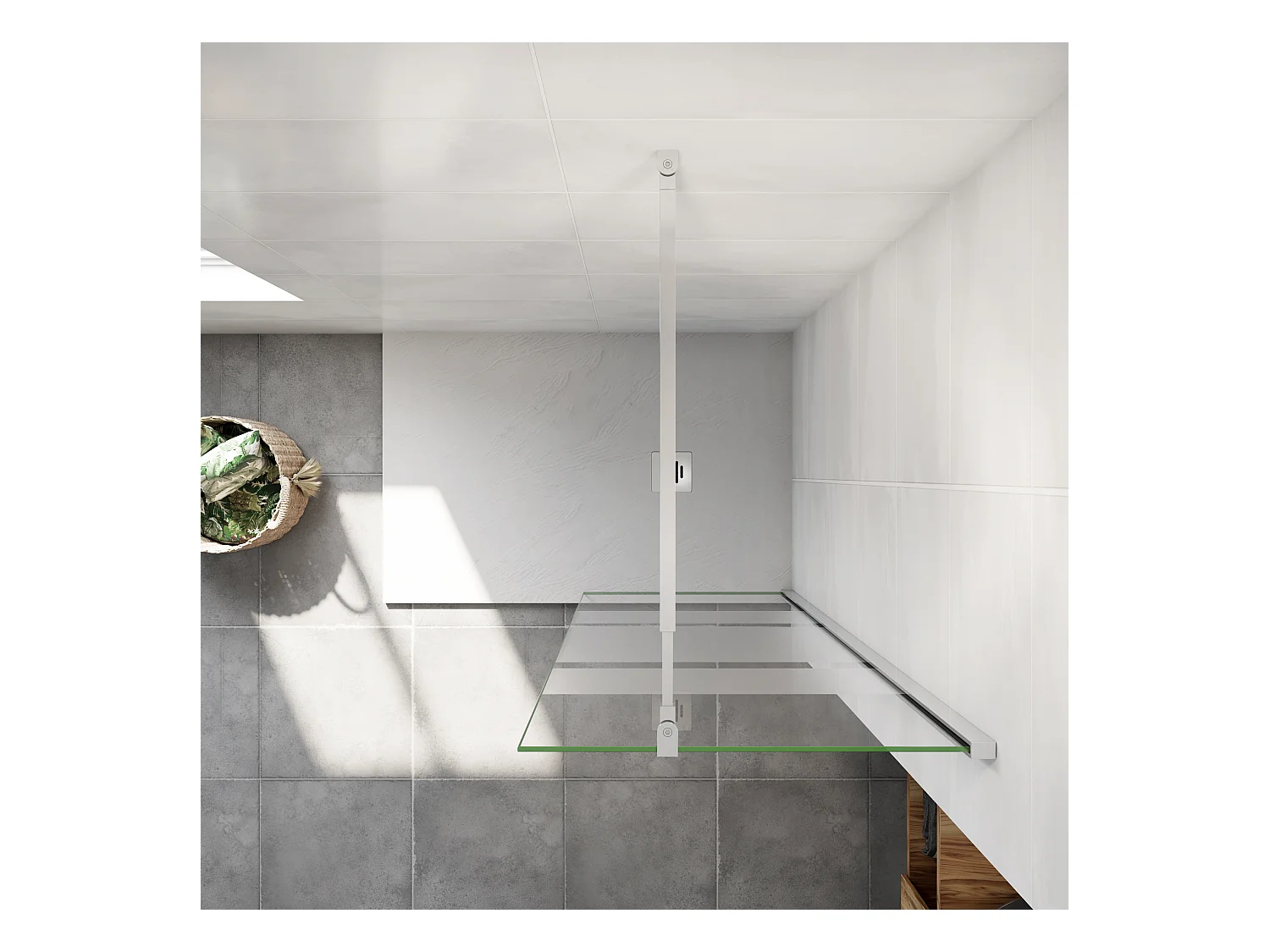 AICA paroi de douche à l'italienne 60x190cm,6mm verre anticalcaire avec bandes horizontales sérigraphiées,barre de fixation extensible 73-120cm