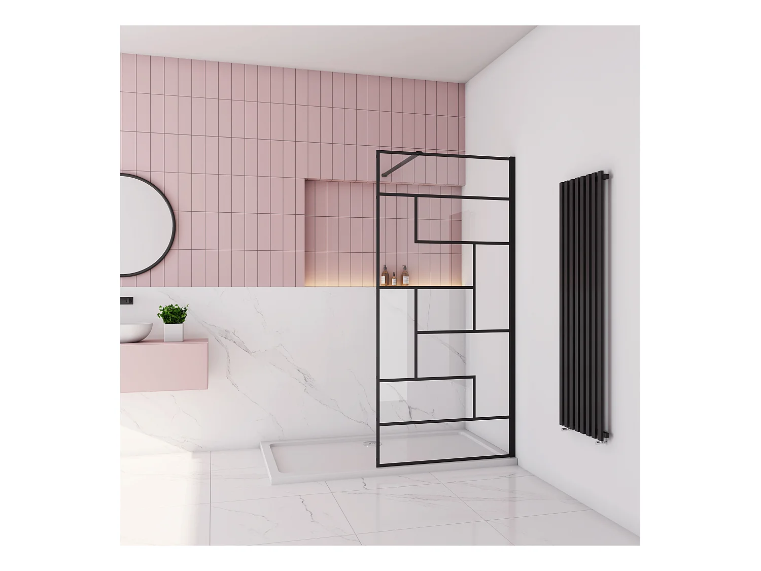 AICA paroi de douche 140x200cm avec barre de fixation carrée 90cm,Paroi de douche à l'italienne,8mm verre anticalcaire,style atelier -Noir mat