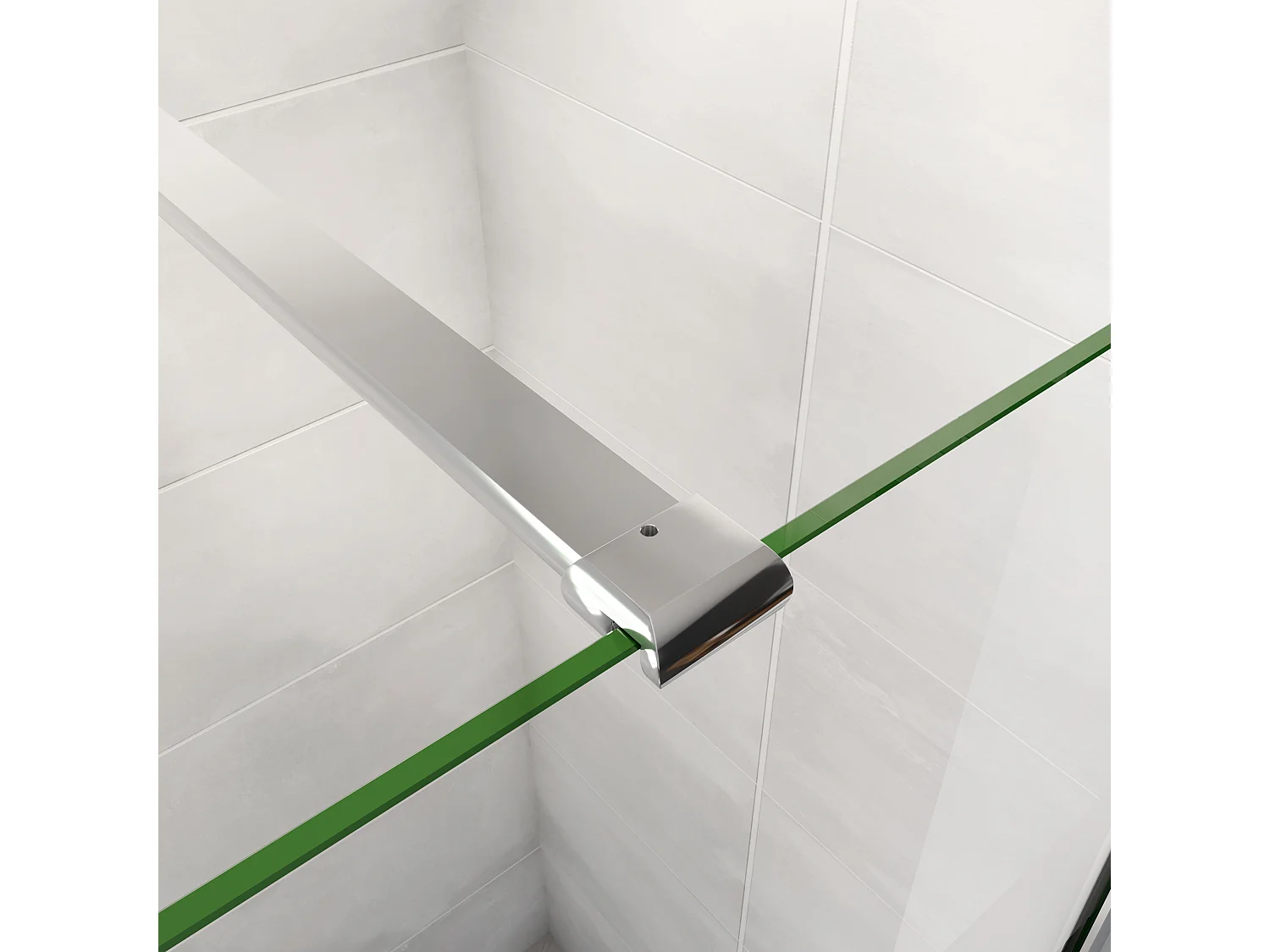 AICA inloopdouchewand chroom 120x190cm, 6mm antikalk glas met horizontale zeefdrukbanden, met 90cm bevestigingsstang