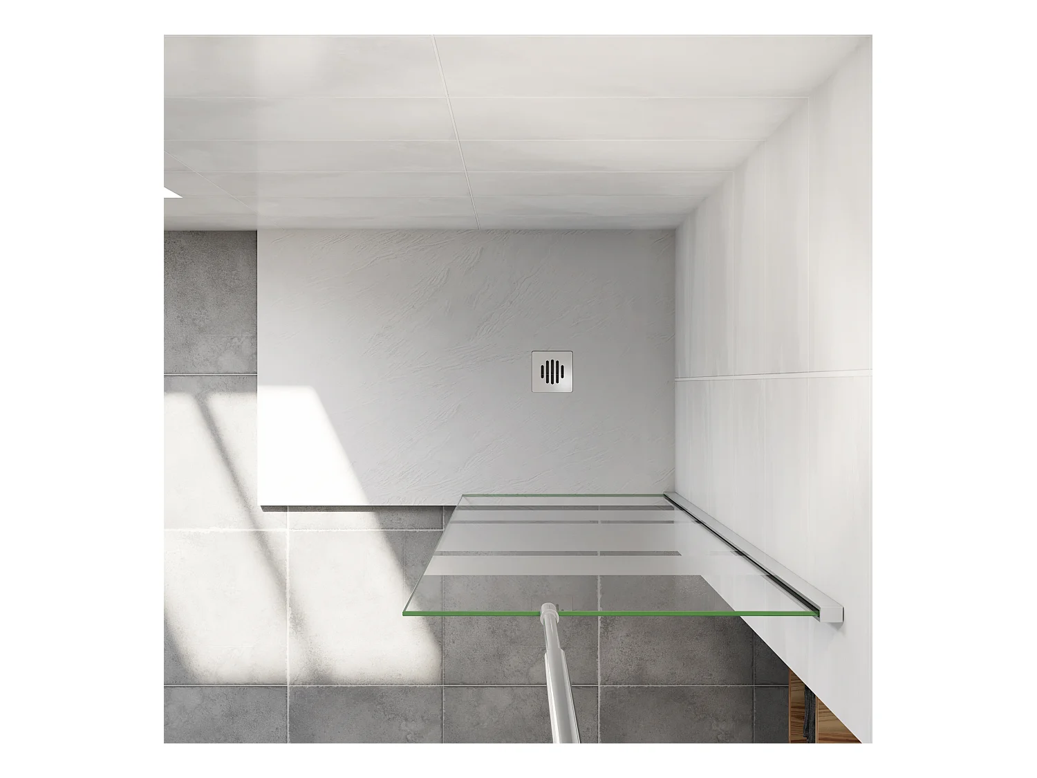 AICA paroi de douche à l'italienne chrome 80x190cm,6mm verre anticalcaire - bandes horizontales sérigraphiées,barre de fixation au plafond 90-150cm