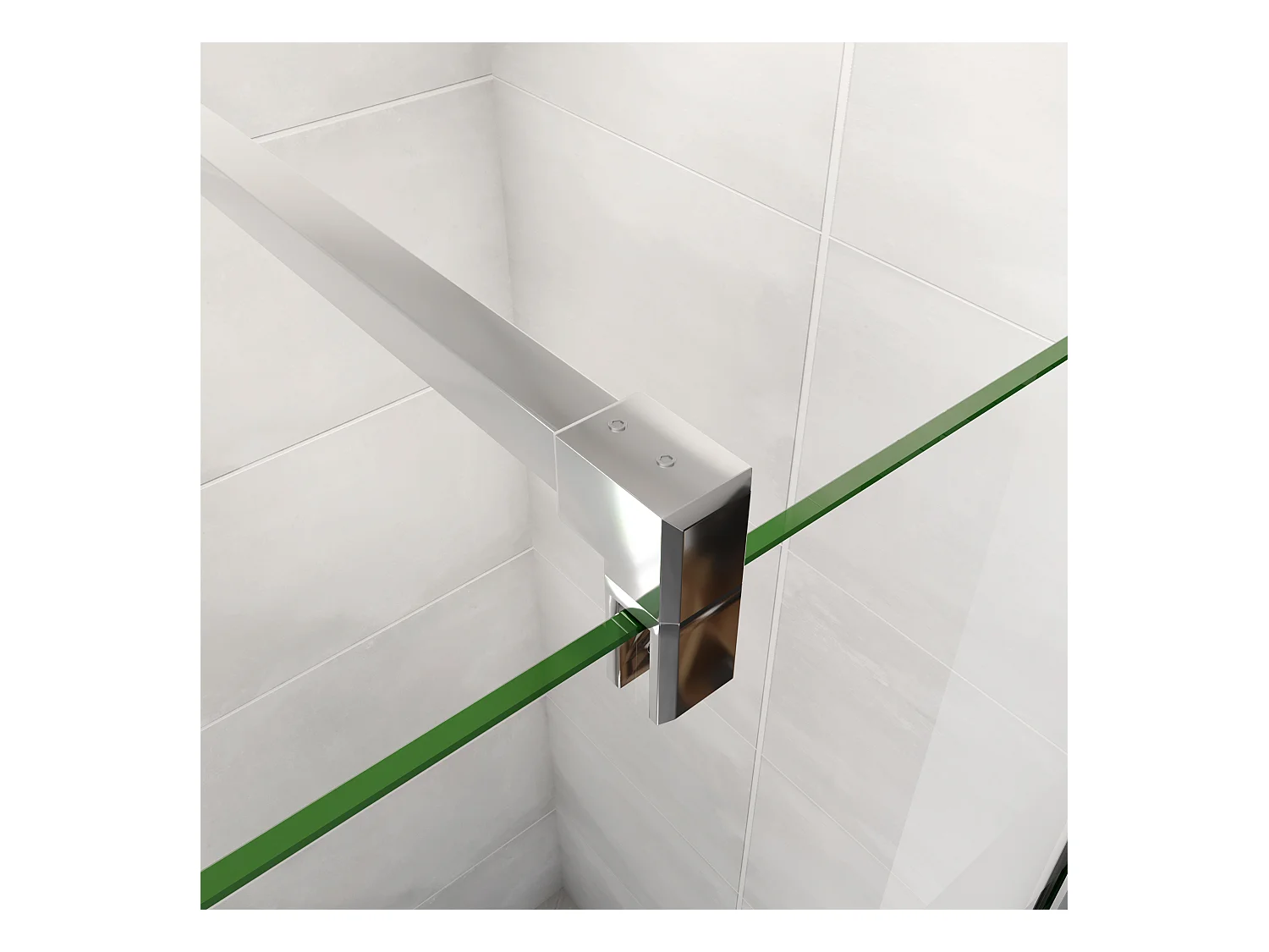 AICA paroi de douche à l'italienne chrome 80x190cm,6mm verre anticalcaire avec bandes horizontales sérigraphiées,barre de fixation 140cm en carré