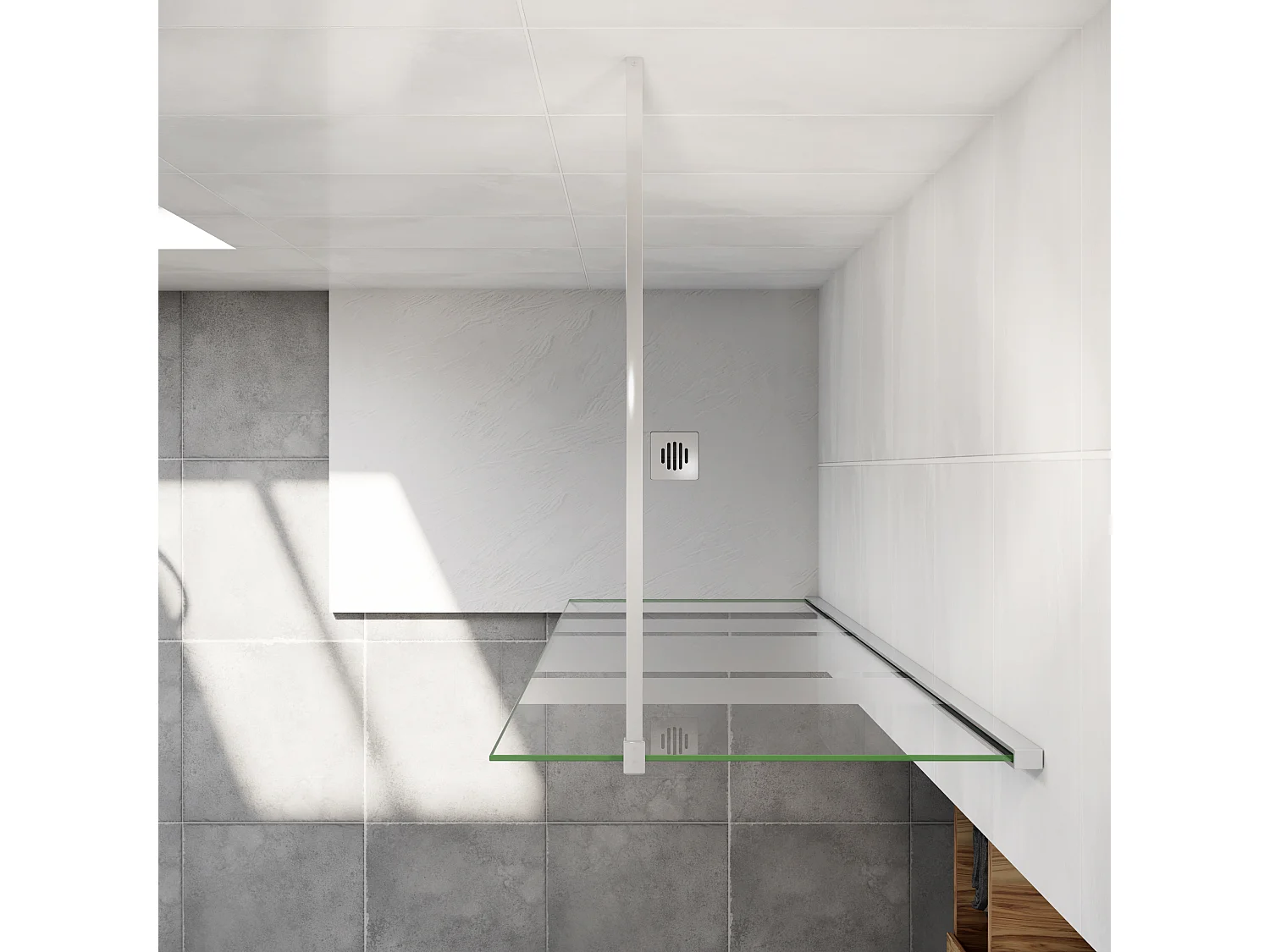 AICA paroi de douche à l'italienne chrome 80x190cm,6mm verre anticalcaire avec bandes horizontales sérigraphiées,barre de fixation 140cm en carré