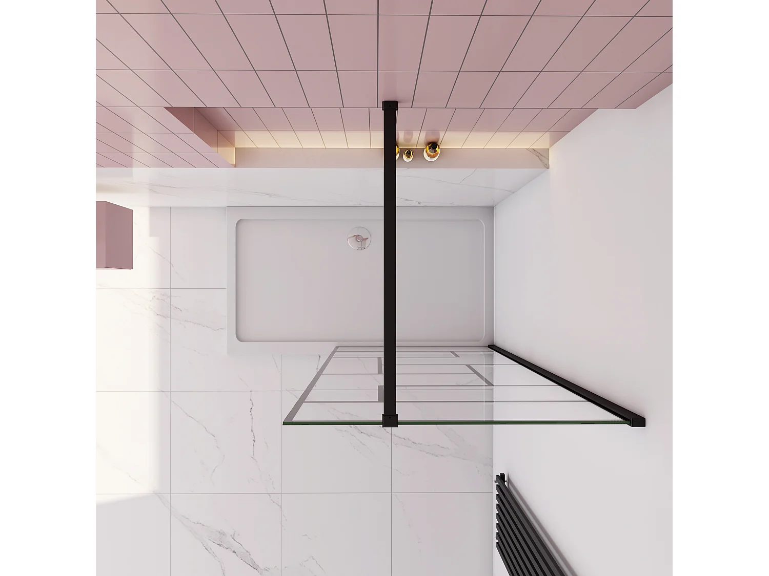 AICA paroi de douche 80x200cm avec barre de fixation carrée 90cm,Paroi de douche à l'italienne,8mm verre anticalcaire,style atelier - Noir mat