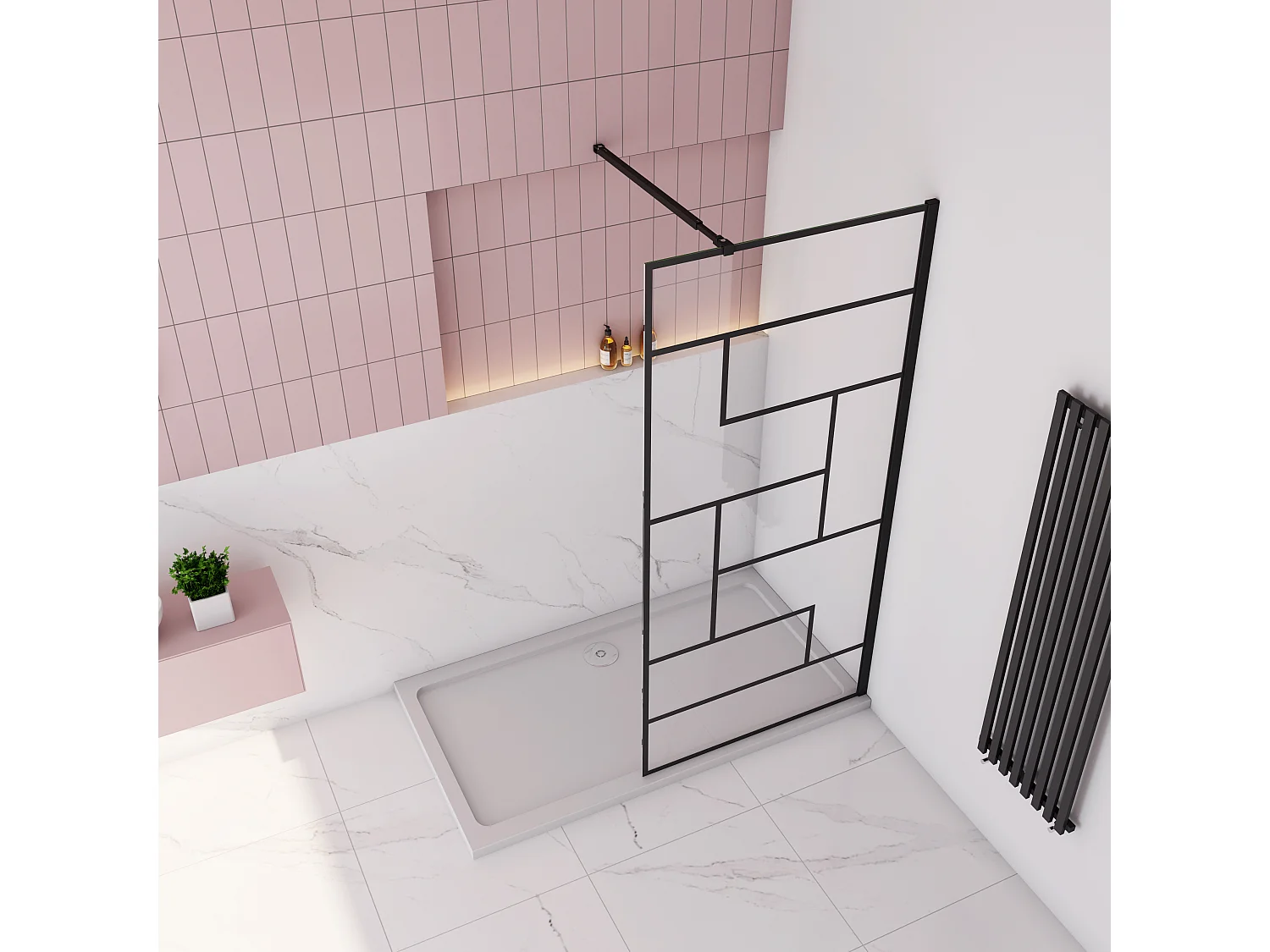 AICA paroi de douche 80x200cm avec barre de fixation carrée 73-120cm,Paroi de douche à l'italienne,8mm verre anticalcaire,style atelier - Noir mat