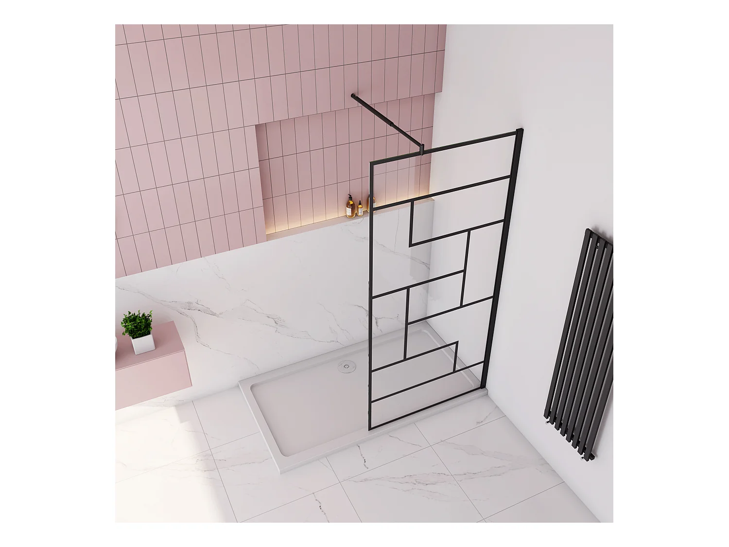 AICA paroi de douche 80x200cm avec barre de fixation 70-120cm,Paroi de douche à l'italienne,8mm verre anticalcaire,style atelier - Noir mat