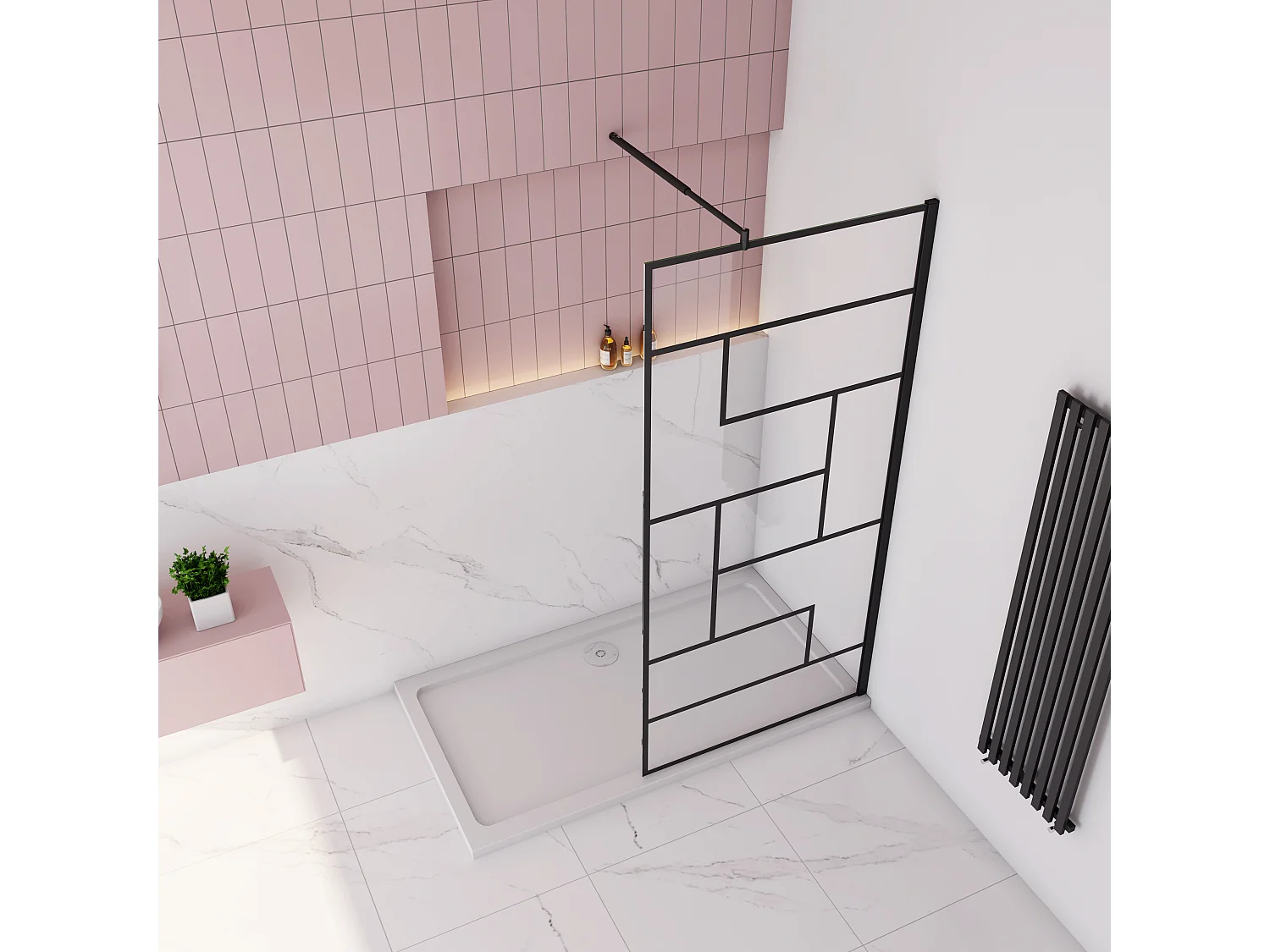 AICA paroi de douche 80x200cm avec barre de fixation 70-120cm,Paroi de douche à l'italienne,8mm verre anticalcaire,style atelier - Noir mat