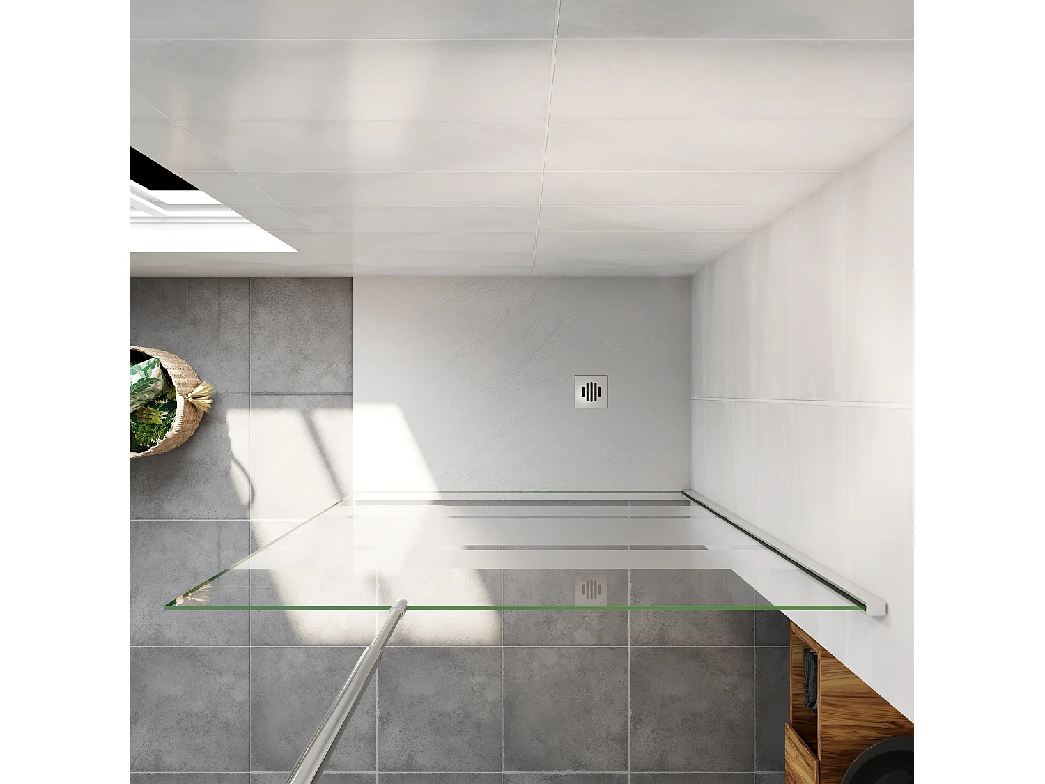 AICA paroi de douche à l'italienne chrome 120x190cm,6mm verre anticalcaire -bandes horizontales sérigraphiées,barre de fixation au plafond 90-150cm