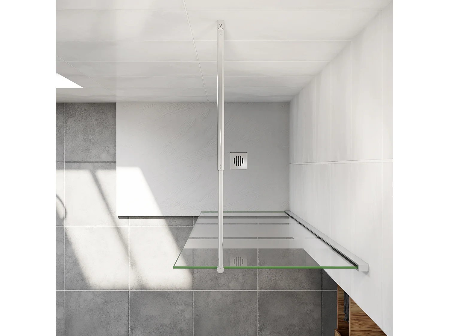 AICA paroi de douche à l'italienne 80x190cm,6mm verre anticalcaire avec bandes horizontales sérigraphiées,barre de fixation extensible 70-120cm