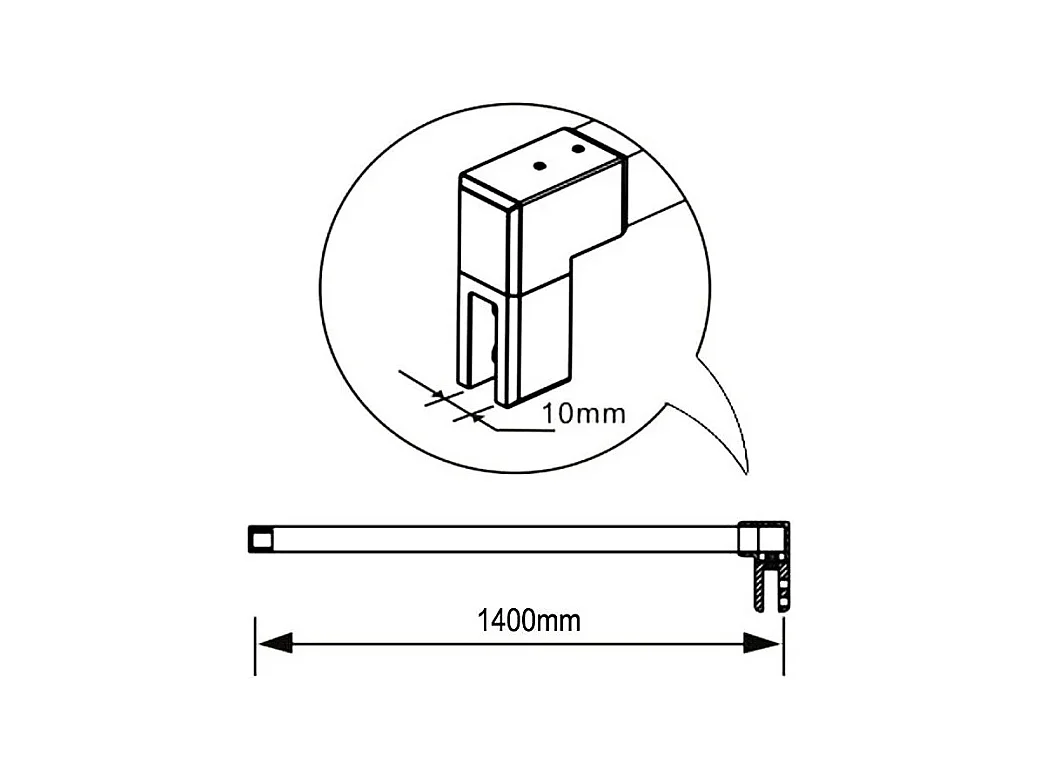 AICA paroi de douche à l'italienne chrome 60x190cm,6mm verre anticalcaire avec bandes horizontales sérigraphiées,barre de fixation 140cm en carré