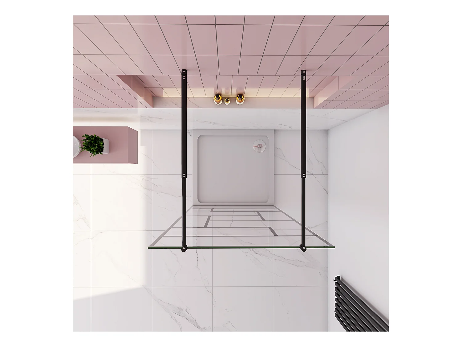 AICA paroi de douche 80x200cm avec 2 barre de fixation rond 70-120cm,Paroi de douche à l'italienne,8mm verre anticalcaire,style atelier - Noir mat