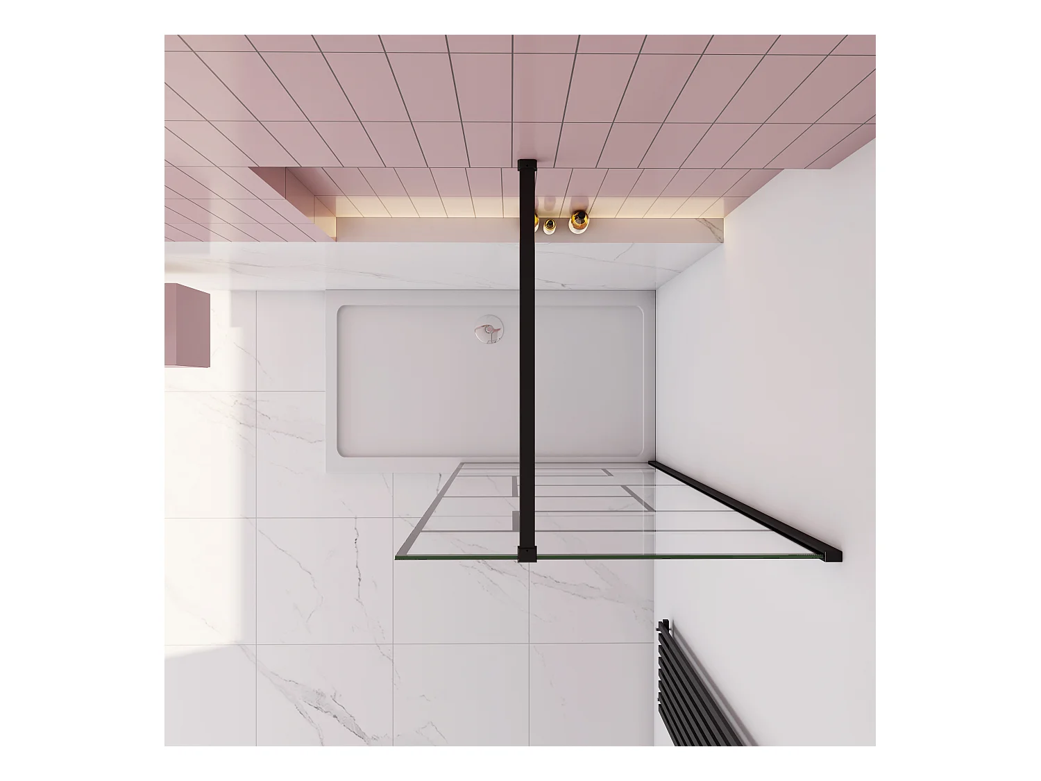 AICA paroi de douche 90x200cm avec barre de fixation carrée 140cm,Paroi de douche à l'italienne,8mm verre anticalcaire,style atelier - Noir mat