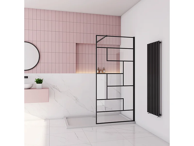 AICA paroi de douche 70x200cm avec barre de fixation carrée 73-120cm,Paroi de douche à l'italienne,8mm verre anticalcaire,style atelier - Noir mat