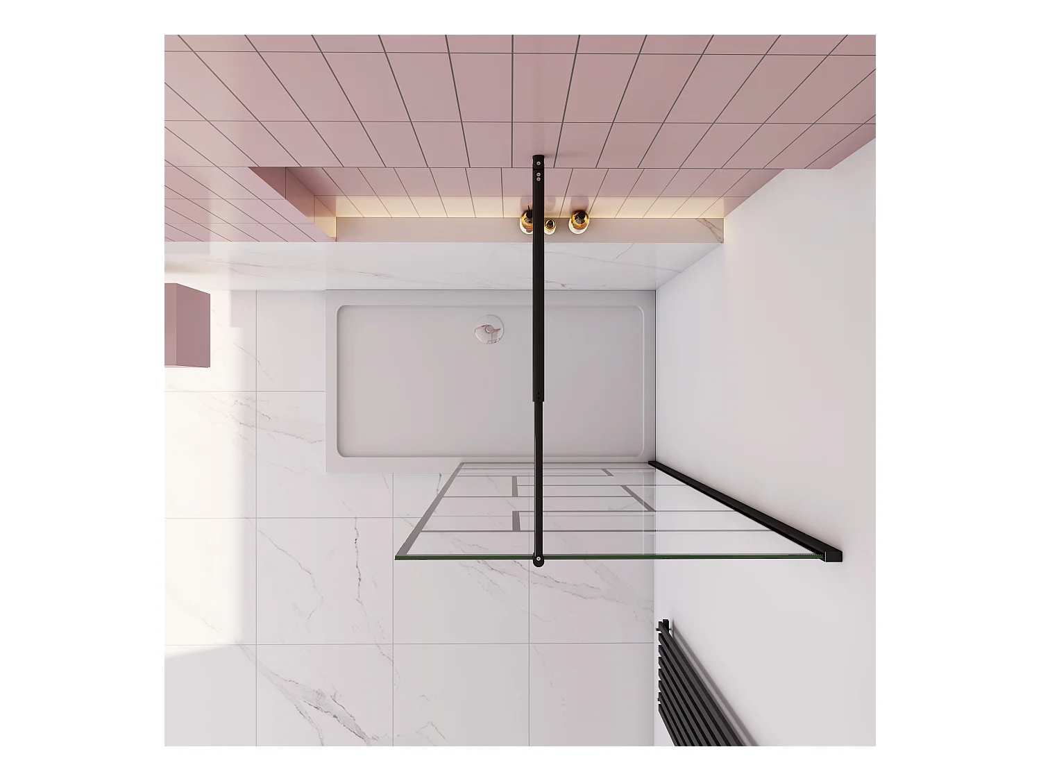 AICA paroi de douche 120x200cm avec barre de fixation 70-120cm,Paroi de douche à l'italienne,8mm verre anticalcaire,style atelier -Noir mat