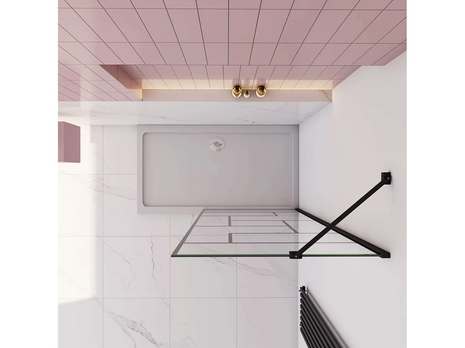 AICA paroi de douche 100x200cm avec barre de fixation noire carrée 45cm,Paroi de douche à l'italienne,8mm verre anticalcaire,style atelier -Noir mat