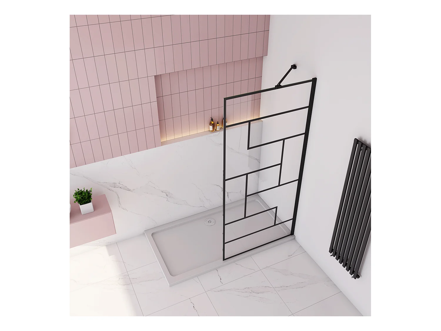 AICA paroi de douche 80x200cm avec barre de fixation noire carrée 45cm,Paroi de douche à l'italienne,8mm verre anticalcaire,style atelier - Noir mat