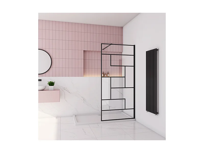 AICA paroi de douche 70x200cm avec barre de fixation carrée 90cm,Paroi de douche à l'italienne,8mm verre anticalcaire,style atelier - Noir mat