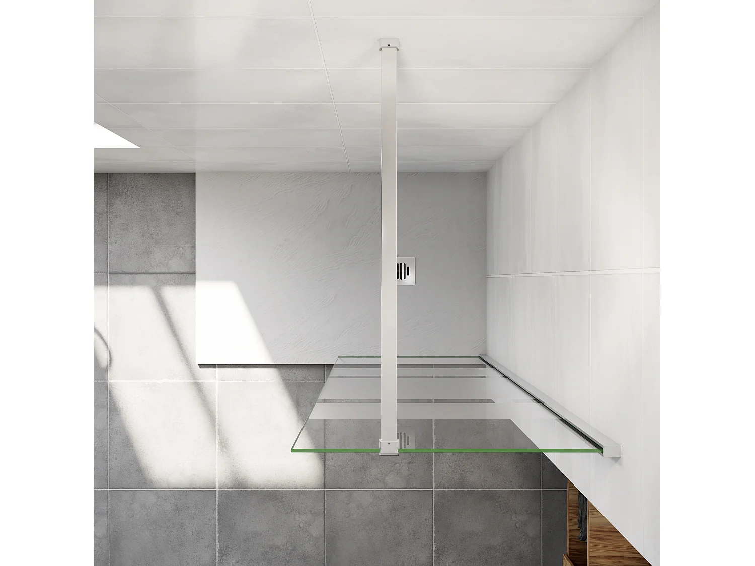 AICA paroi de douche à l'italienne chrome 60x190cm,6mm verre anticalcaire avec bandes horizontales sérigraphiées,avec barre de fixation 90cm