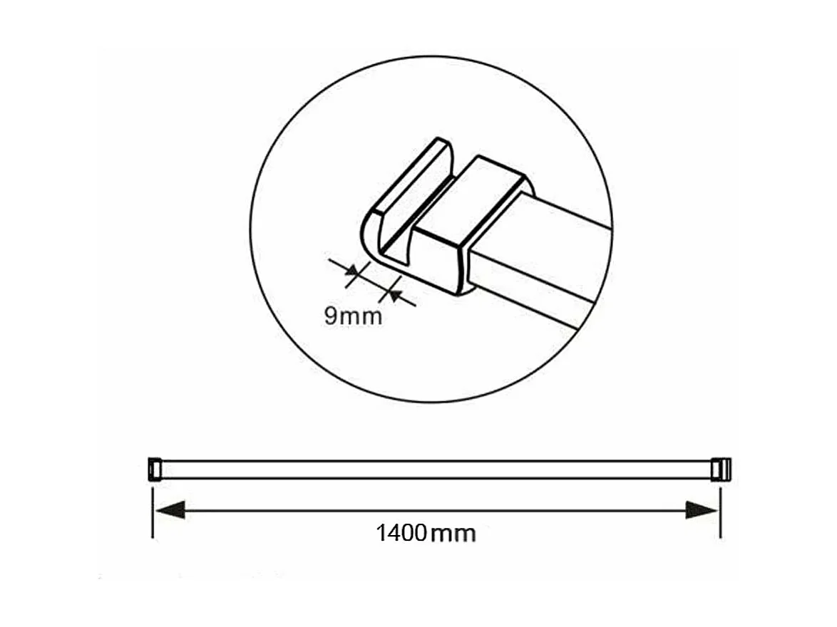 AICA inloopdouchewand chroom 100x190cm, 6mm antikalk glas met horizontale zeefdrukbanden, met bevestigingsstang 140cm
