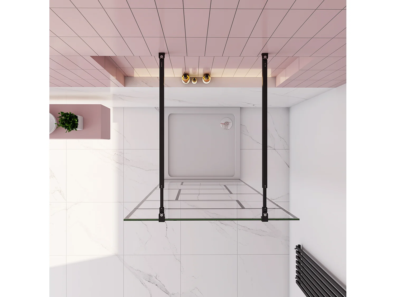 AICA paroi de douche 140x200cm avec 2 barre de fixation carrée 73-120cm,Paroi de douche à l'italienne,8mm verre anticalcaire,style atelier -Noir mat