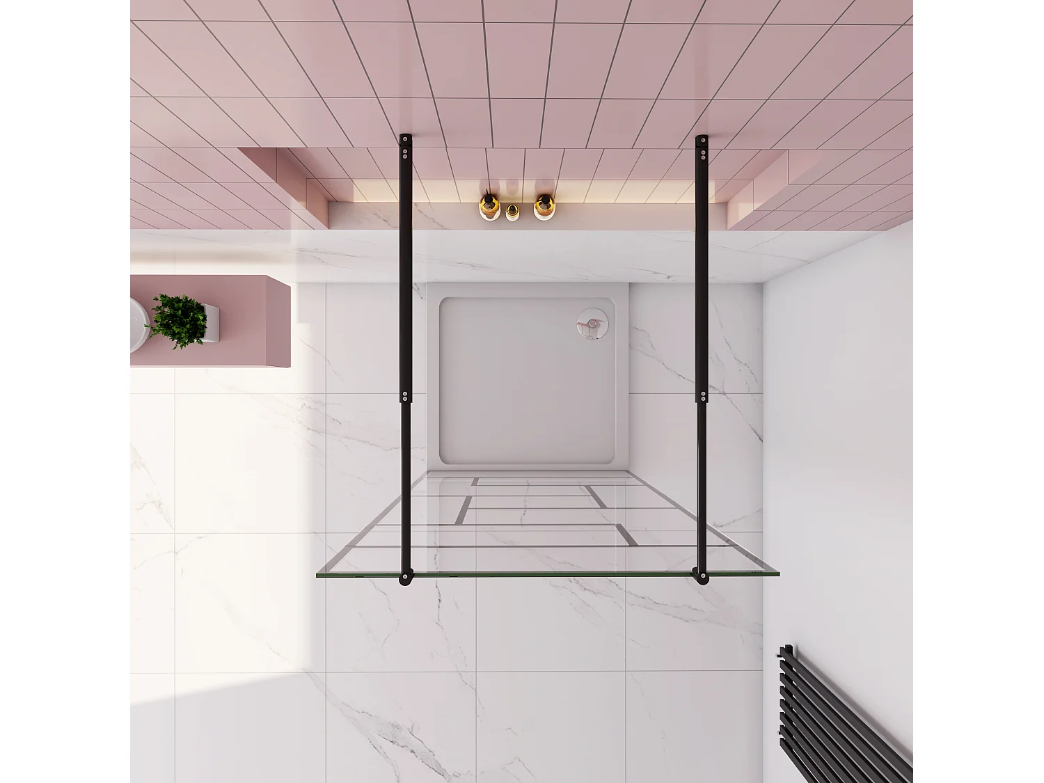 AICA paroi de douche 120x200cm avec 2 barre de fixation rond 70-120cm,Paroi de douche à l'italienne,8mm verre anticalcaire,style atelier -Noir mat