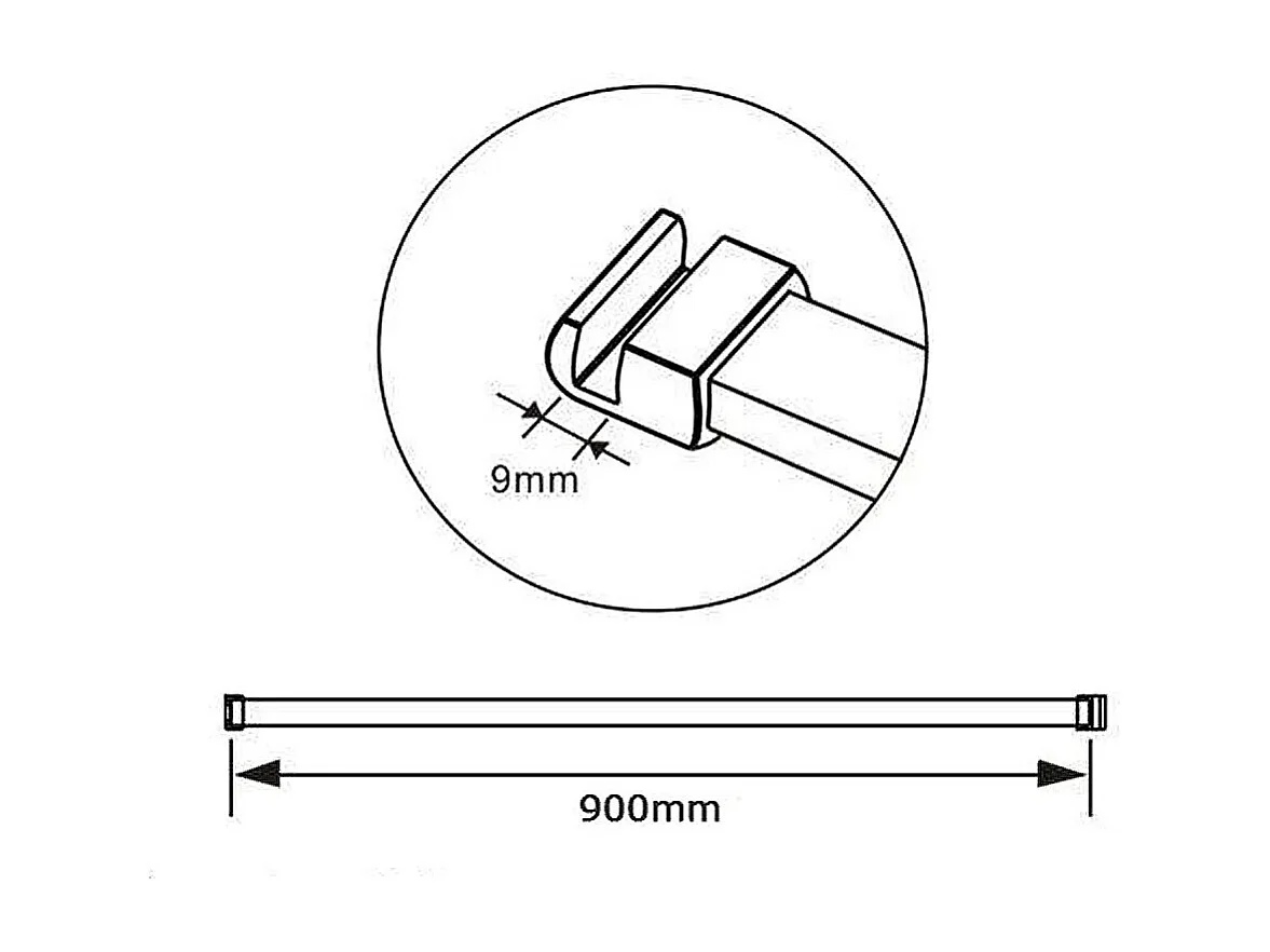 AICA inloopdouchewand chroom 100x190cm, 6mm antikalk glas met horizontale zeefdrukbanden, met 90cm bevestigingsstang
