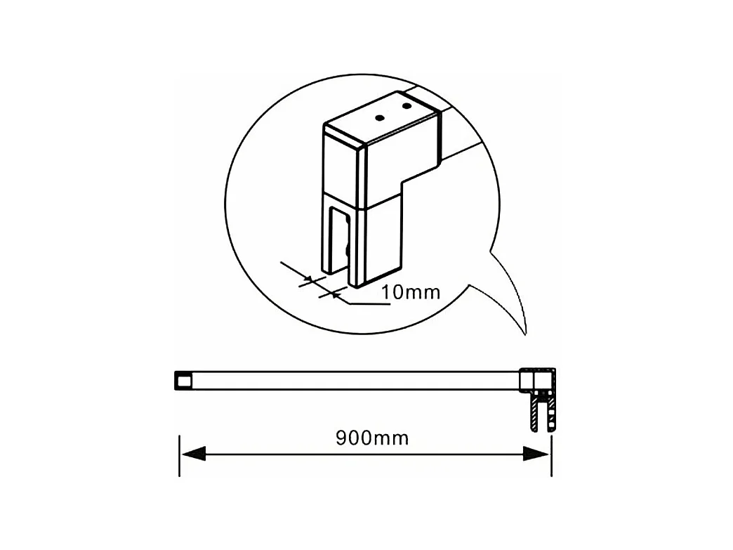 AICA inloopdouchewand chroom 140x190cm, 6mm antikalk glas met horizontale zeefdrukbanden, 90cm vierkante bevestigingsstang