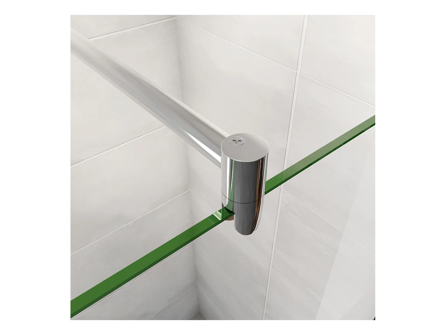 AICA inloopdouchewand 60x190cm, 6mm antikalk glas met horizontale zeefdrukbanden, uitschuifbare bevestigingsstang 70-120cm