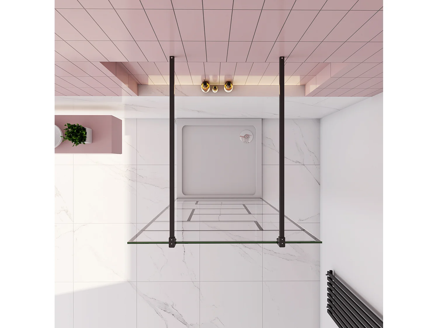 AICA paroi de douche 80x200cm avec 2 barre de fixation carrée 90cm,Paroi de douche à l'italienne,8mm verre anticalcaire,style atelier - Noir mat