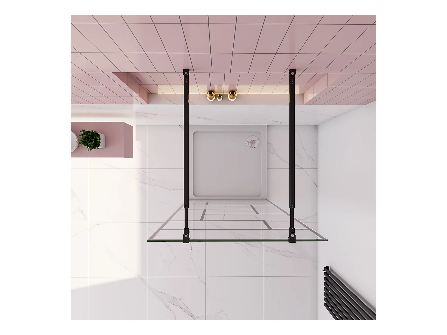 AICA paroi de douche 100x200cm avec 2 barre de fixation carrée 73-120cm,Paroi de douche à l'italienne,8mm verre anticalcaire,style atelier -Noir mat